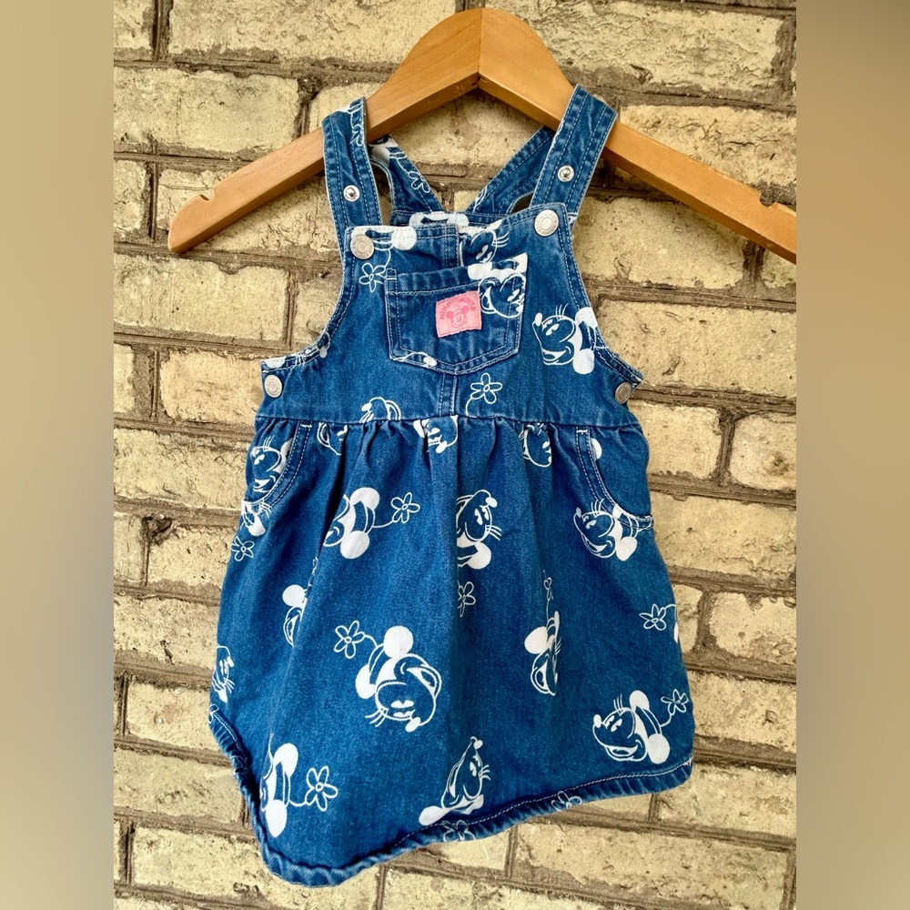 Denim Blue Minnie Mouse Print Baby Girl Overall Dress